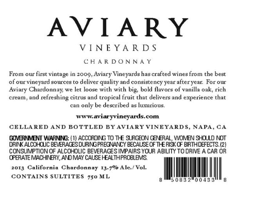 TABC label artwork for AVIARY VINEYARDS CHARDONNAY