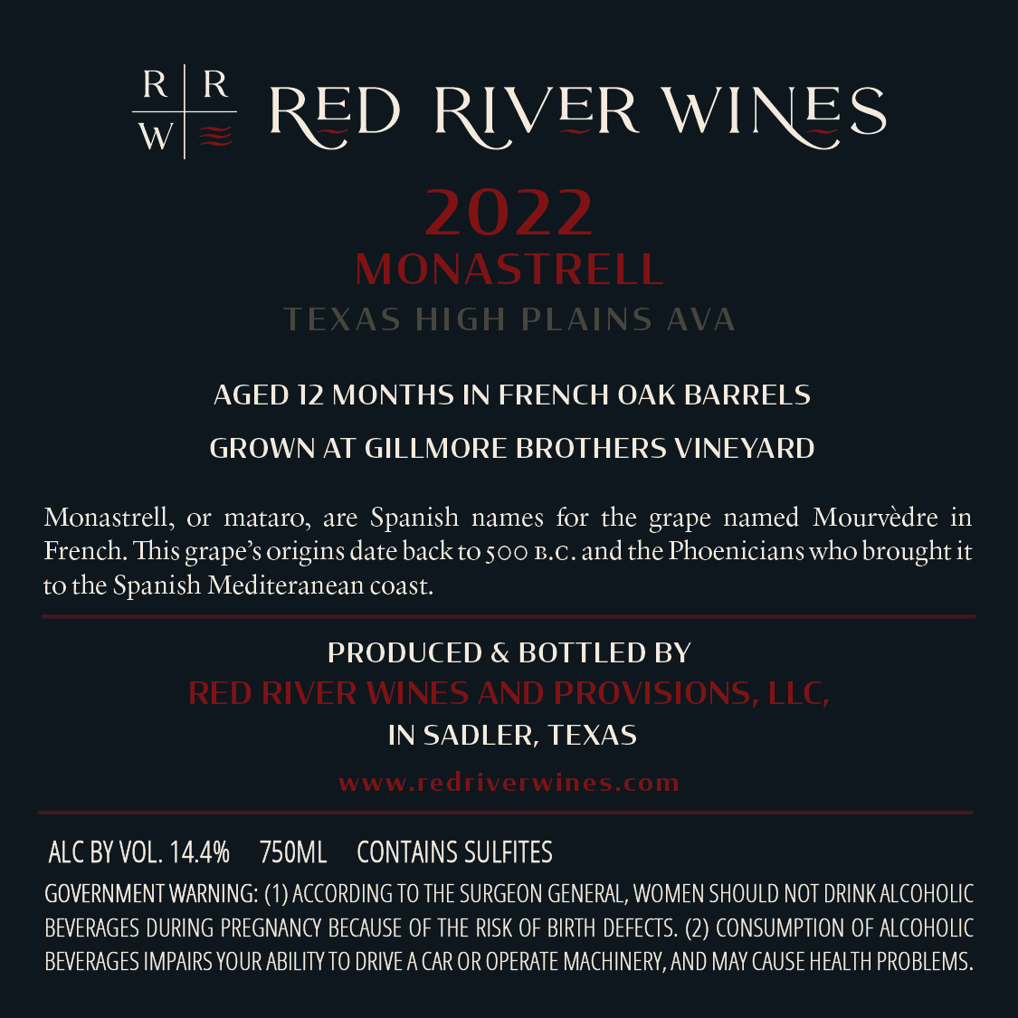 TABC label artwork for RED RIVER WINES AND PROVISIONS LLC MONASTRELL