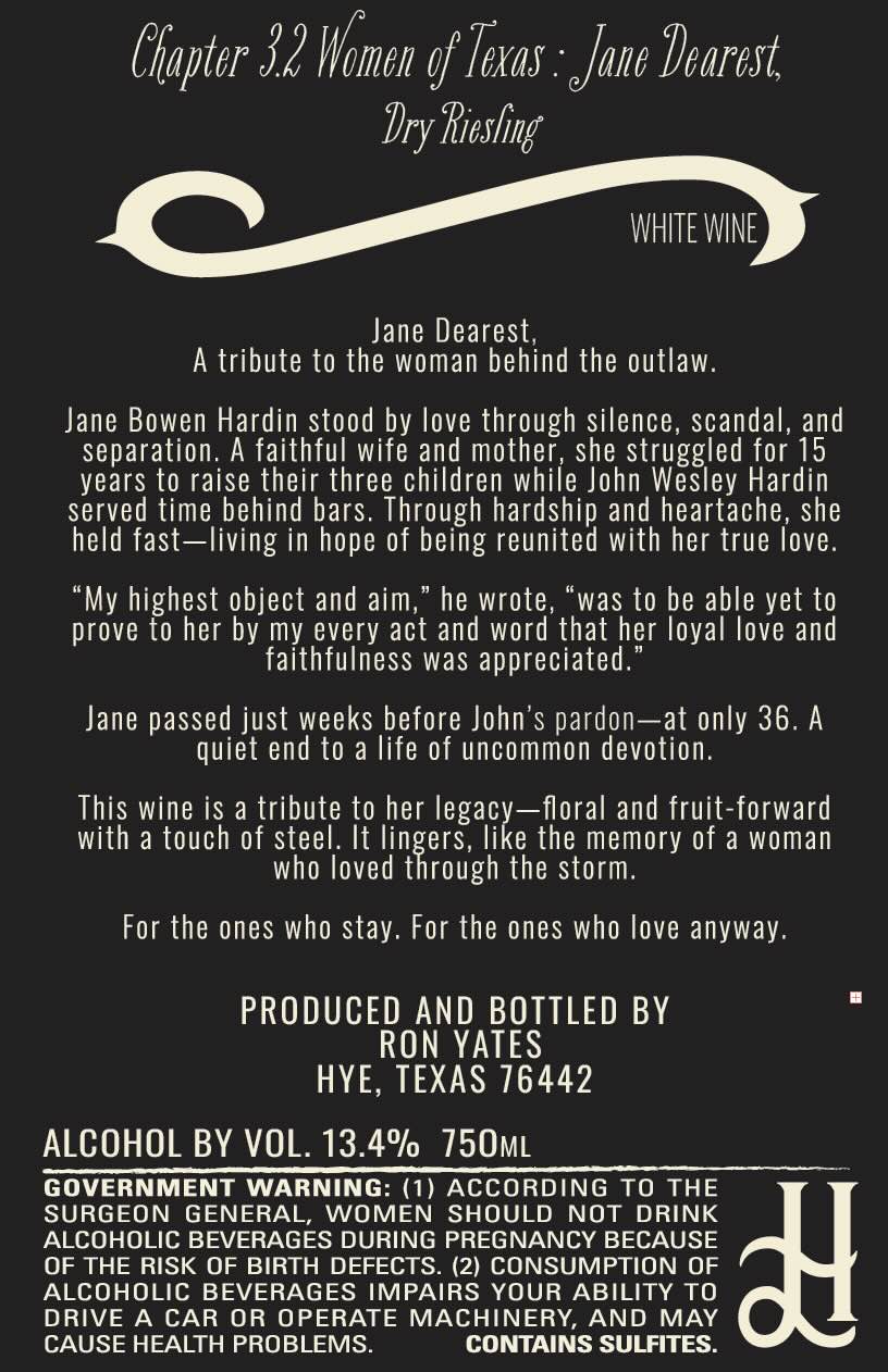 TABC label artwork for JW HARDIN WINE CO JANE DEAREST RIESLING