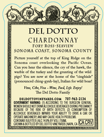 TABC label artwork for Del Dotto Caves Chardonnay Fort Ross-Seaview Sonoma Coast