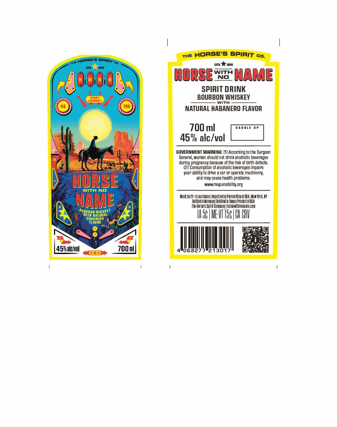TABC label artwork for Horse With No Name Bourbon Whiskey