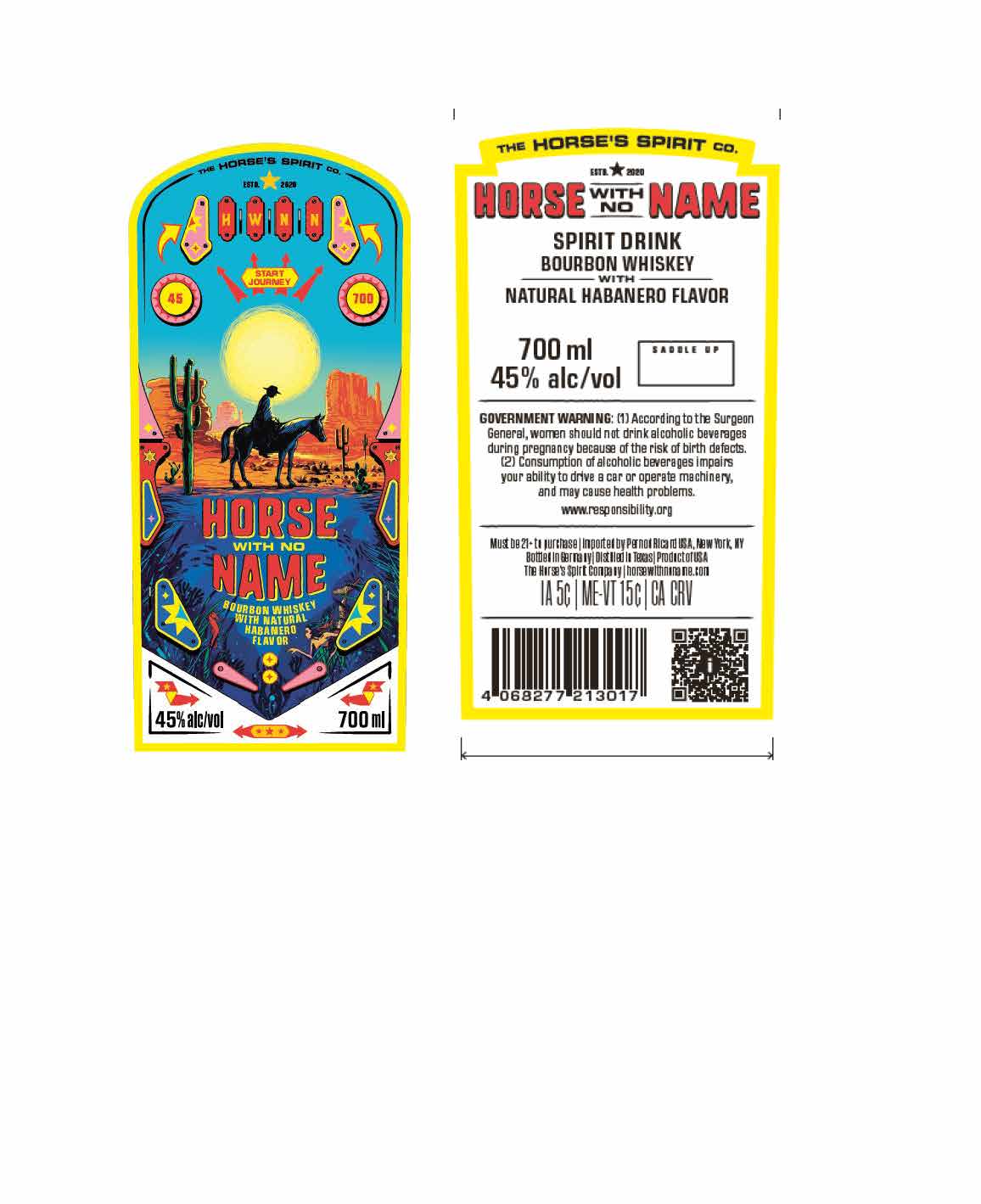TABC label artwork for HORSE WITH NO NAME THE HORSE'S SPIRIT CO. HABANERO