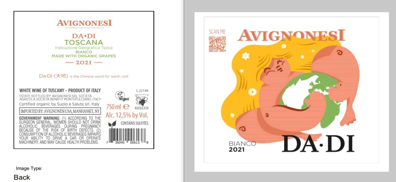 TABC label artwork for AVIGNONESI DADI BIANCO