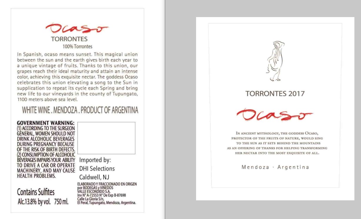 TABC label artwork for Ocaso Torrontes