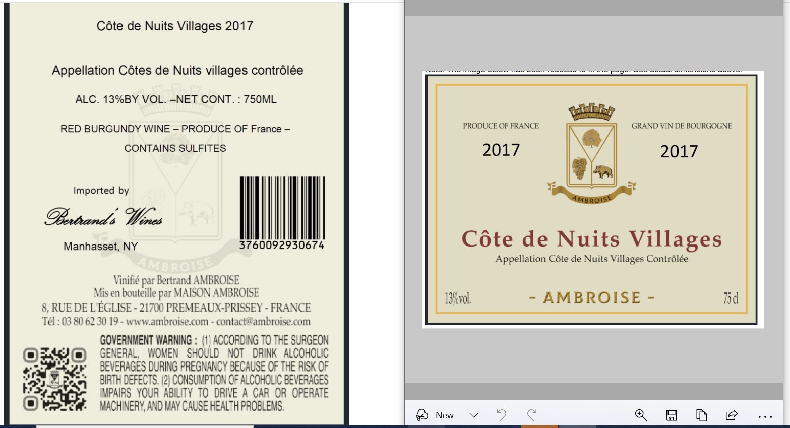 TABC label artwork for AMBROISE Cote de Nuits Villages Red