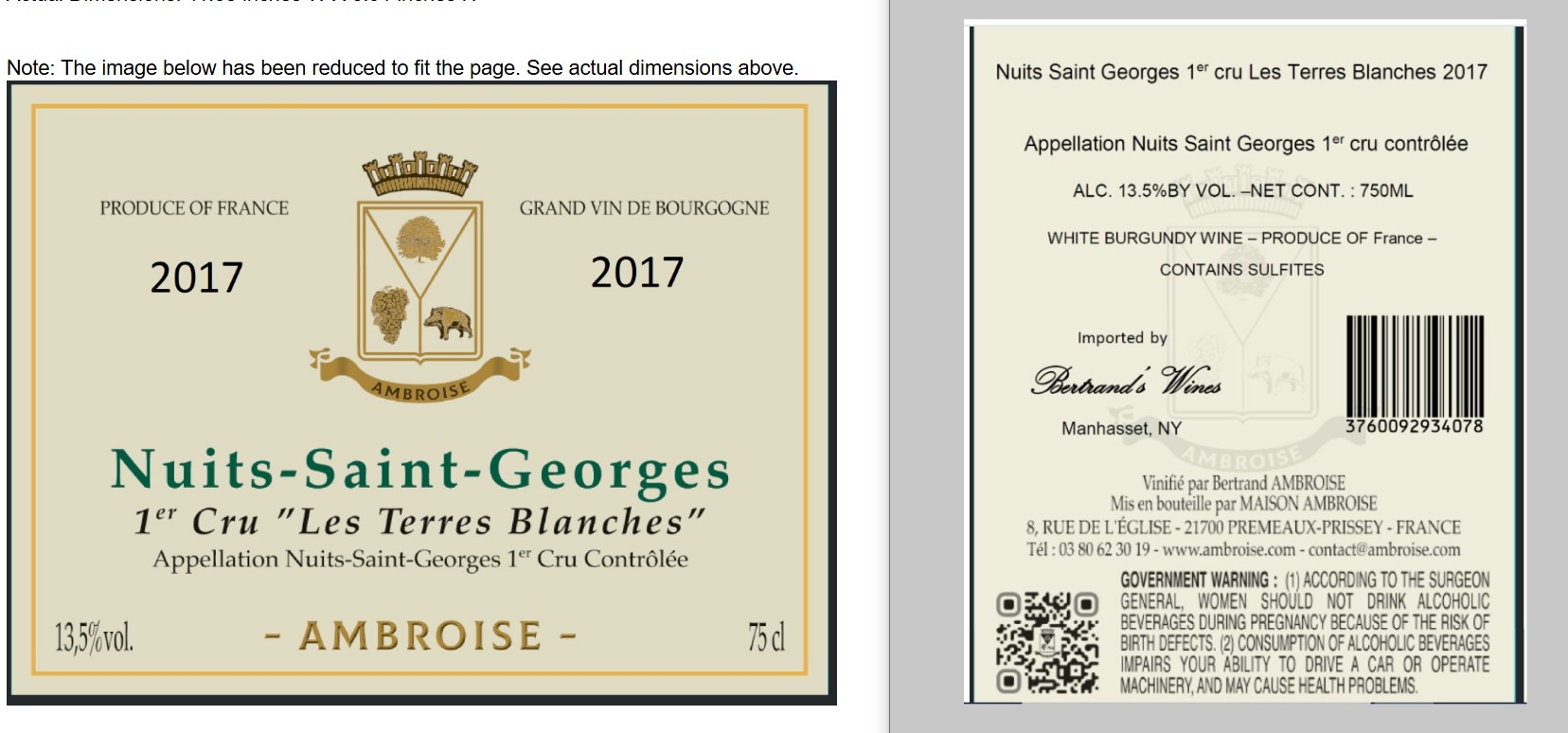 TABC label artwork for AMBROISE Nuits-Saint-Georges 1er Cru Les Terres Blanches