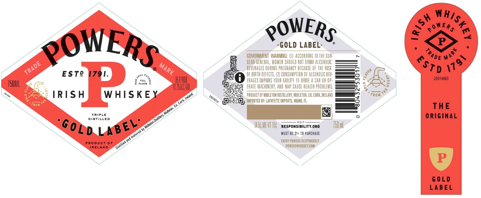 TABC label artwork for Powers Gold Irish Whiskey