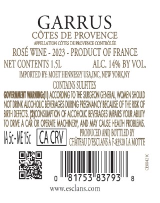 TABC label artwork for Chateau d'Esclans Garrus