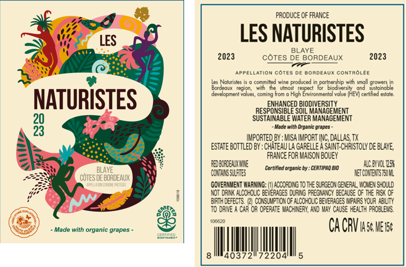 TABC label artwork for LES NATURISTES BLAYE COTES DE BORDEAUX