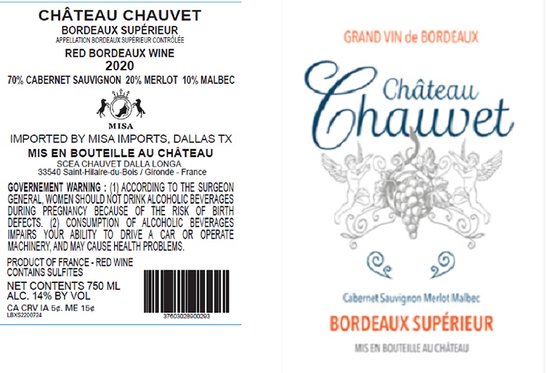 TABC label artwork for CHATEAU CHAUVET BORDEAUX SUPERIEUR