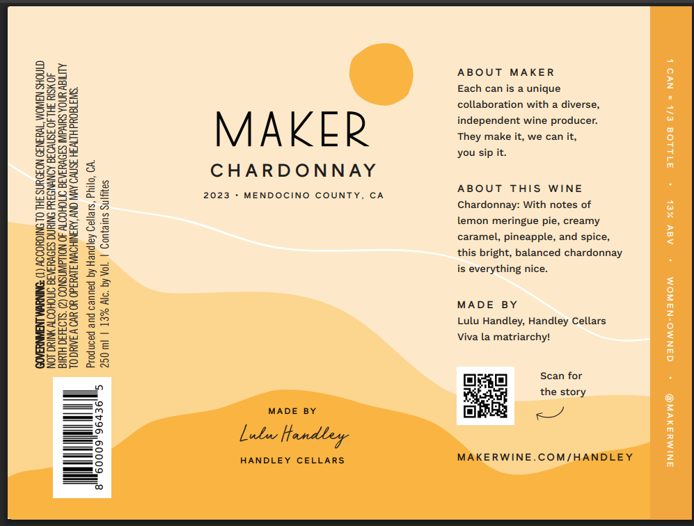 TABC label artwork for MAKER CHARDONNAY MENDOCINO COUNTY