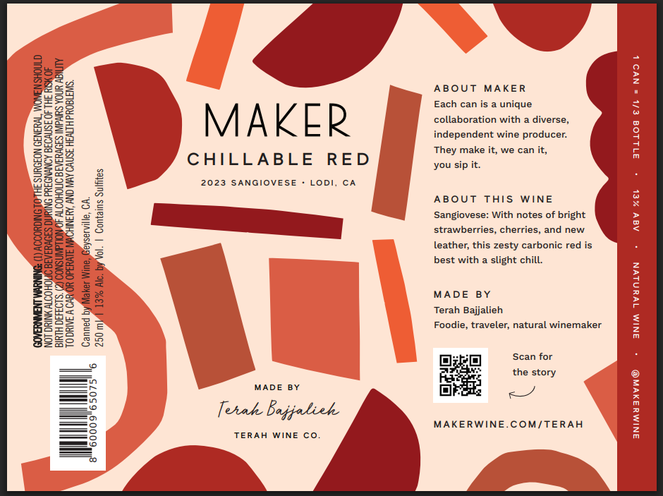 TABC label artwork for MAKER SANGIOVESE LODI CHILLABLE RED