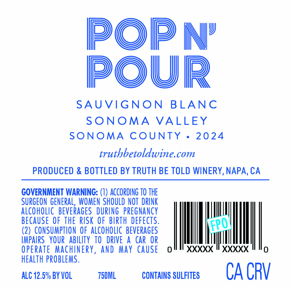 TABC label artwork for Pop & Pour Sauvignon Blanc Sonoma Valley Sonoma County