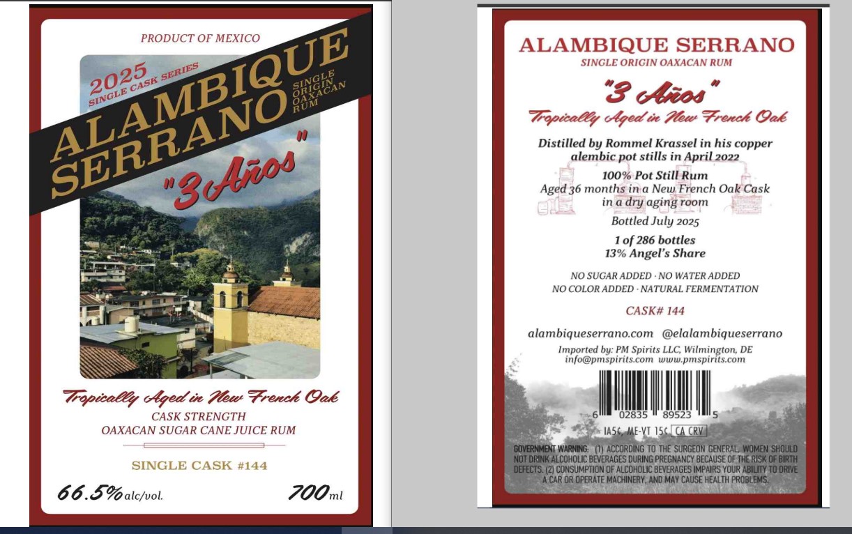 TABC label artwork for Alambique Serrano 3 Anos - #144
