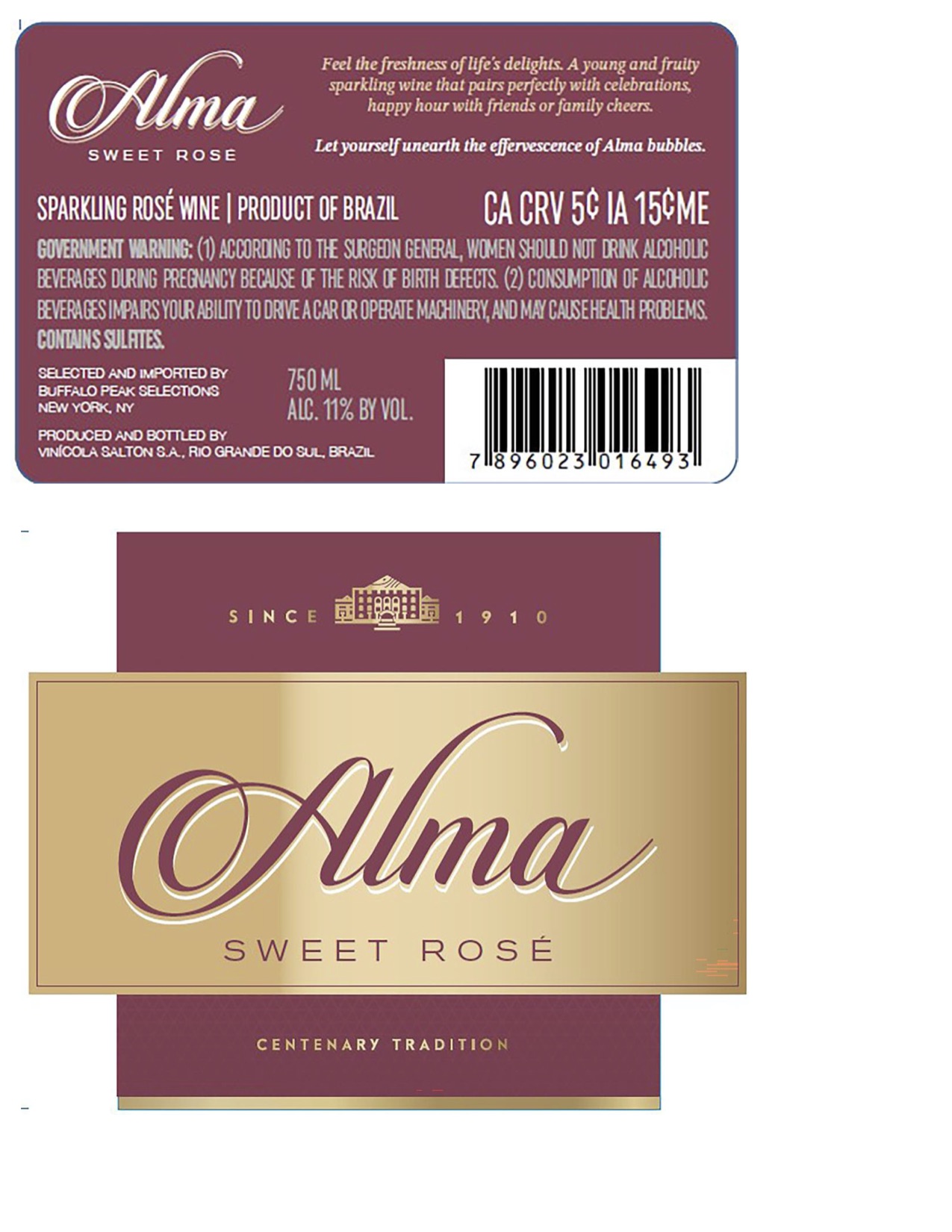 TABC label artwork for Alma Sweet Rose Sparkling Wine