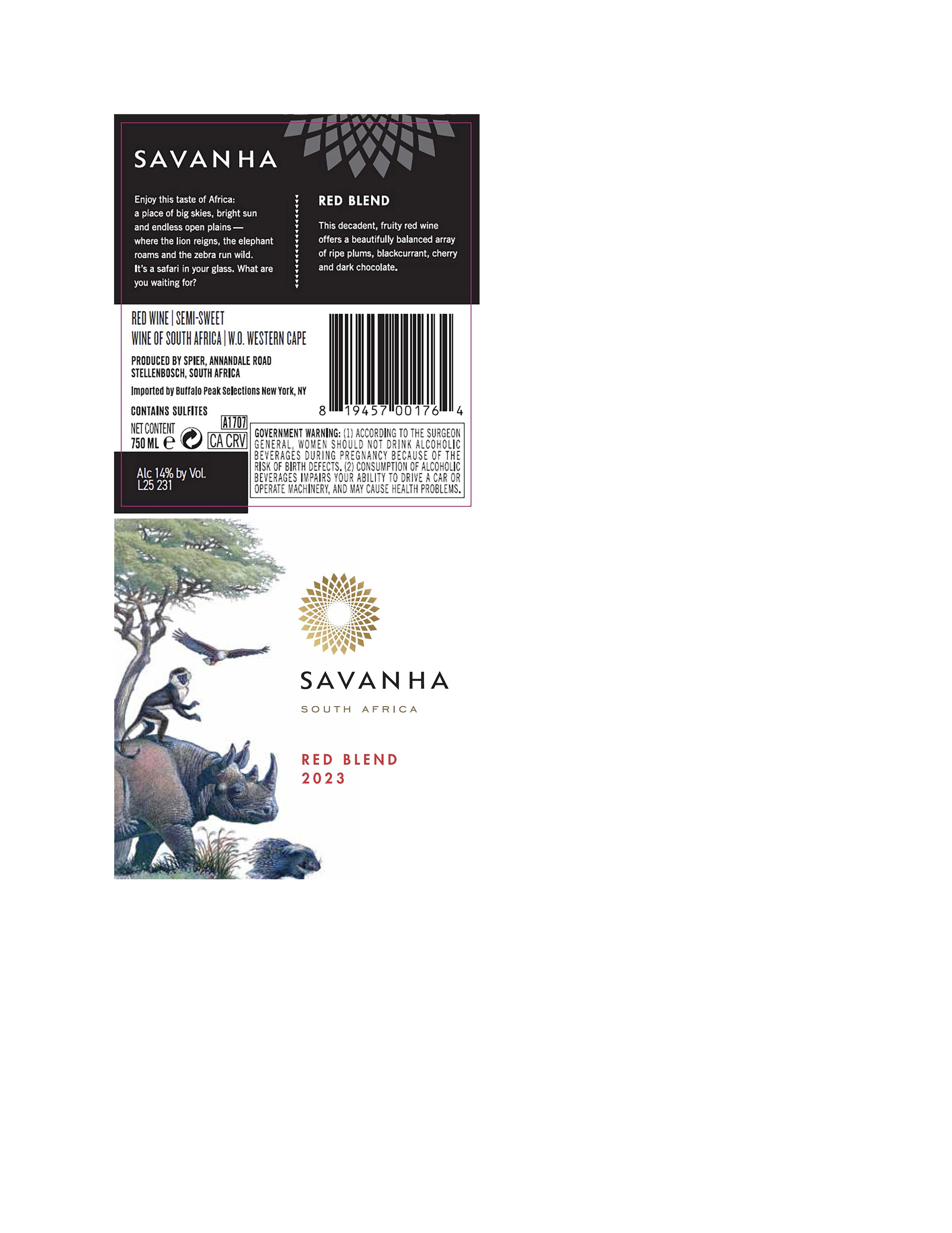TABC label artwork for Savanha Red Blend