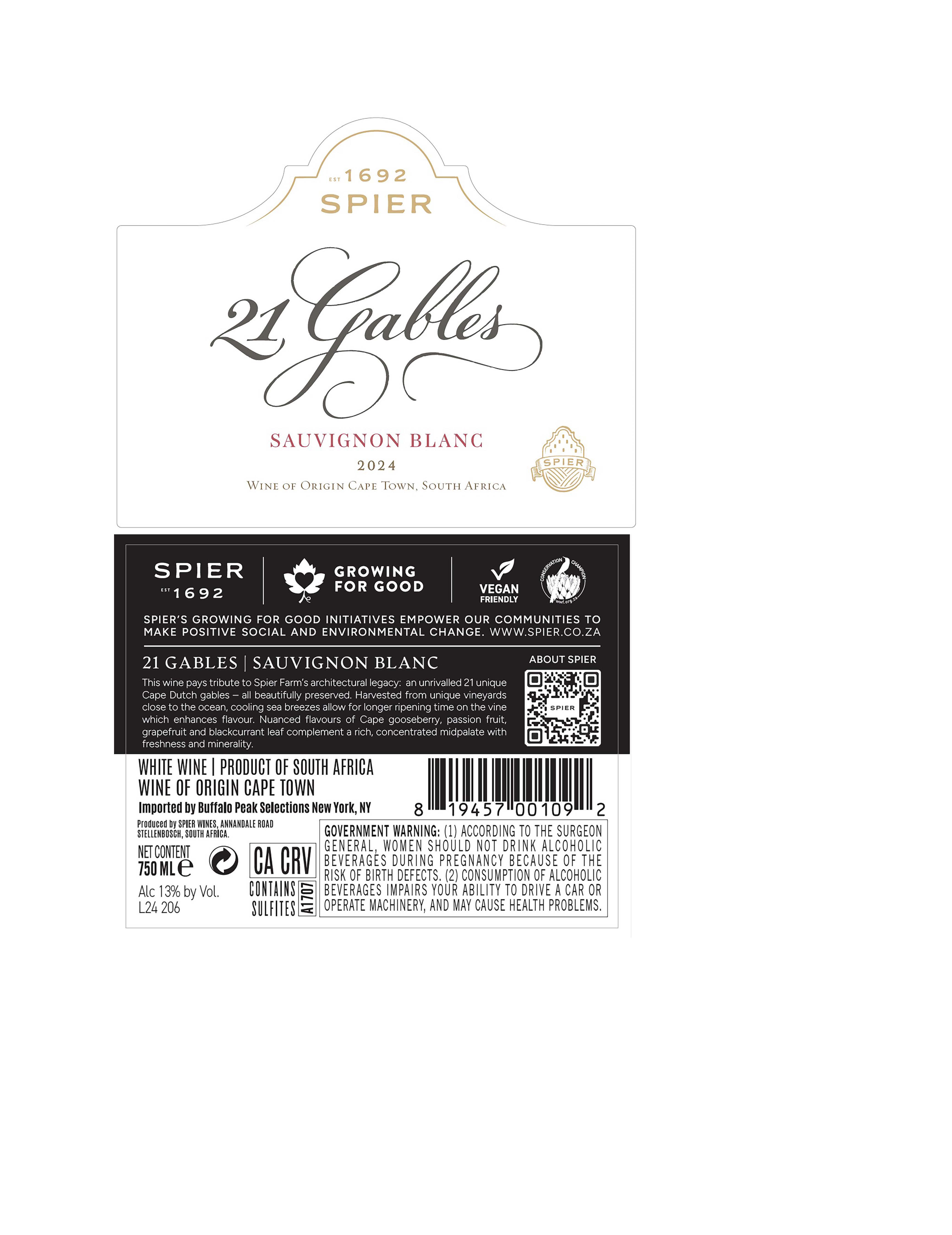 TABC label artwork for Spier 21 Gables Sauvignon Blanc
