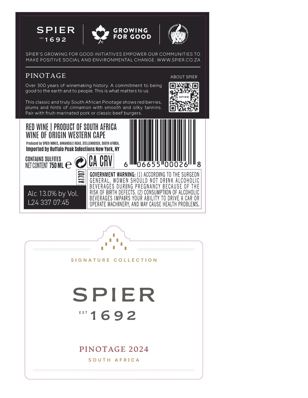 TABC label artwork for Spier Pinotage