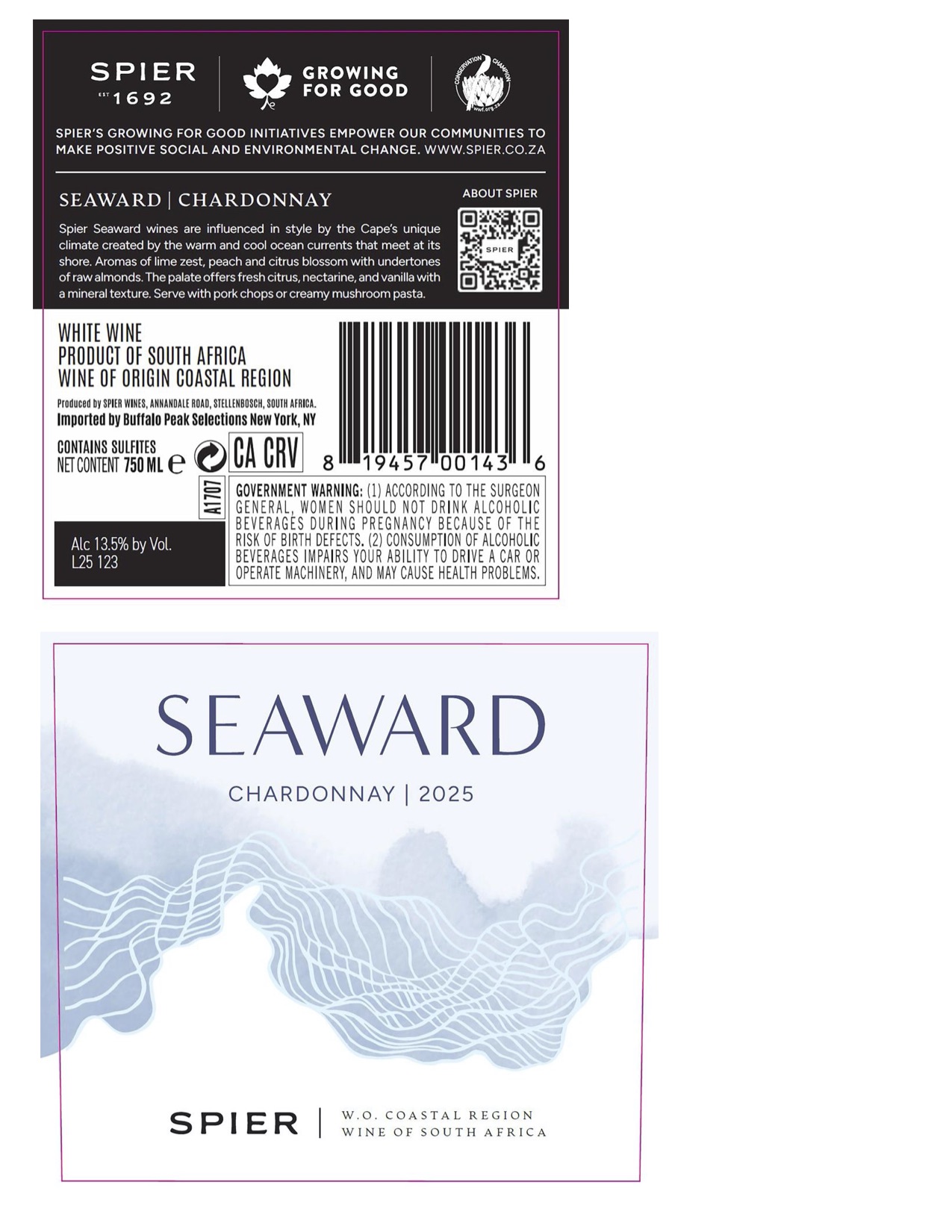 TABC label artwork for Spier Seaward Chardonnay