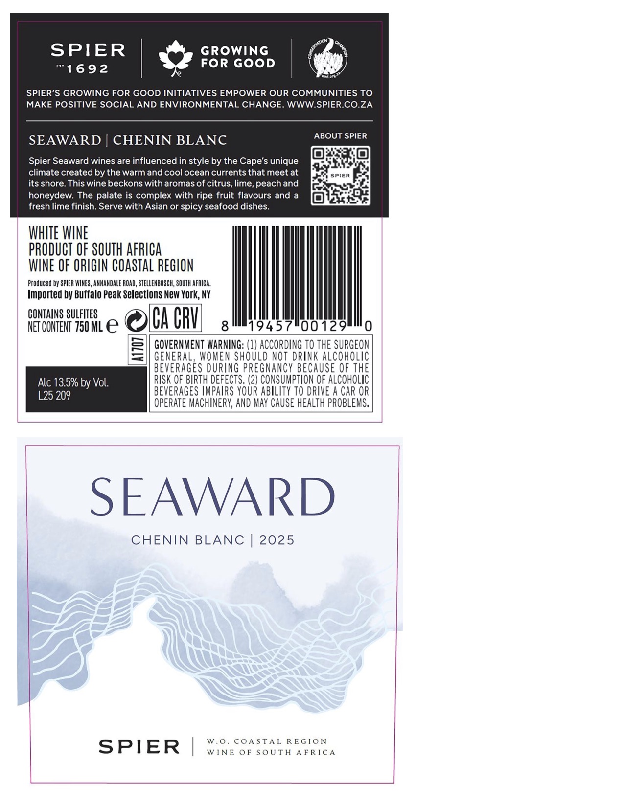TABC label artwork for Spier Seaward Chenin Blanc