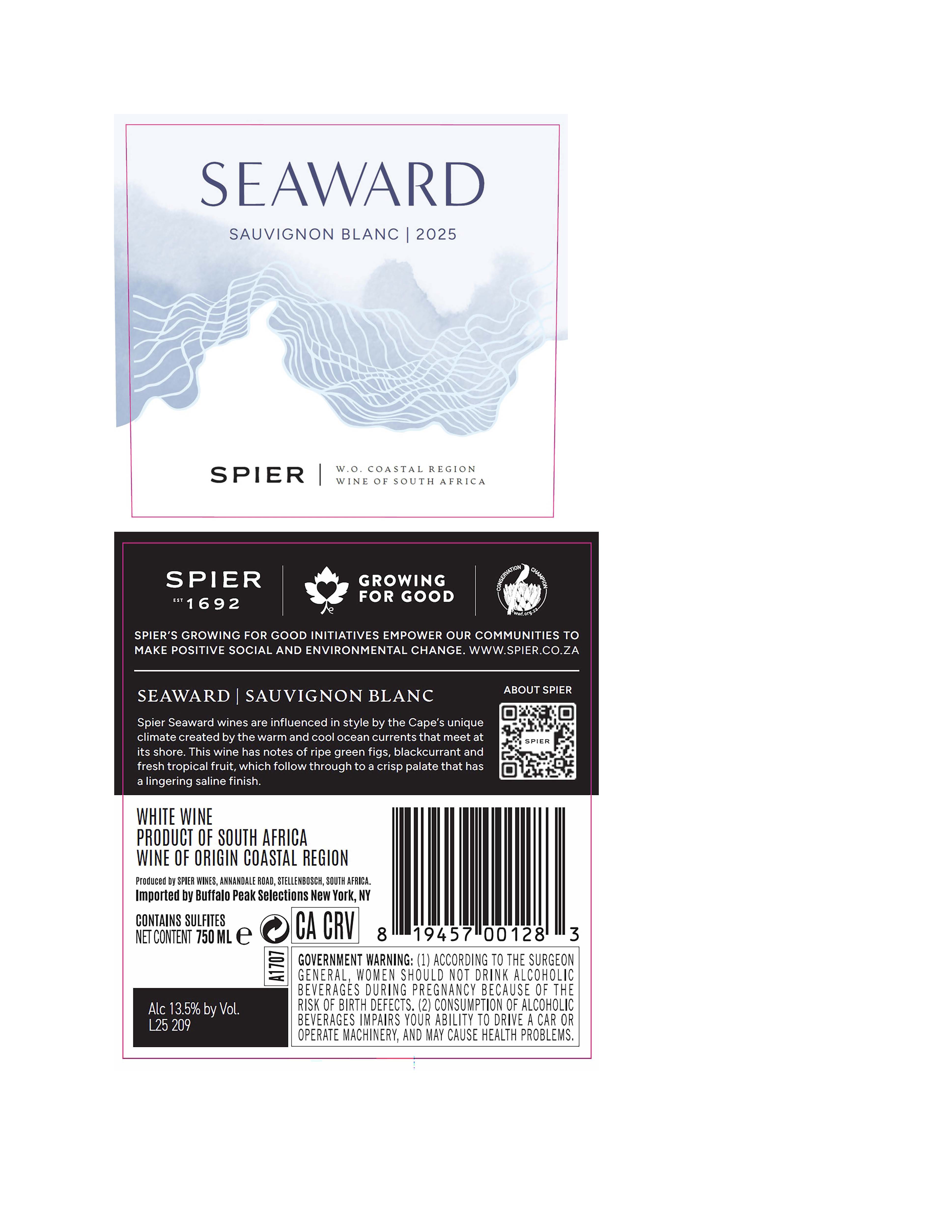 TABC label artwork for Spier Seaward Sauvignon Blanc
