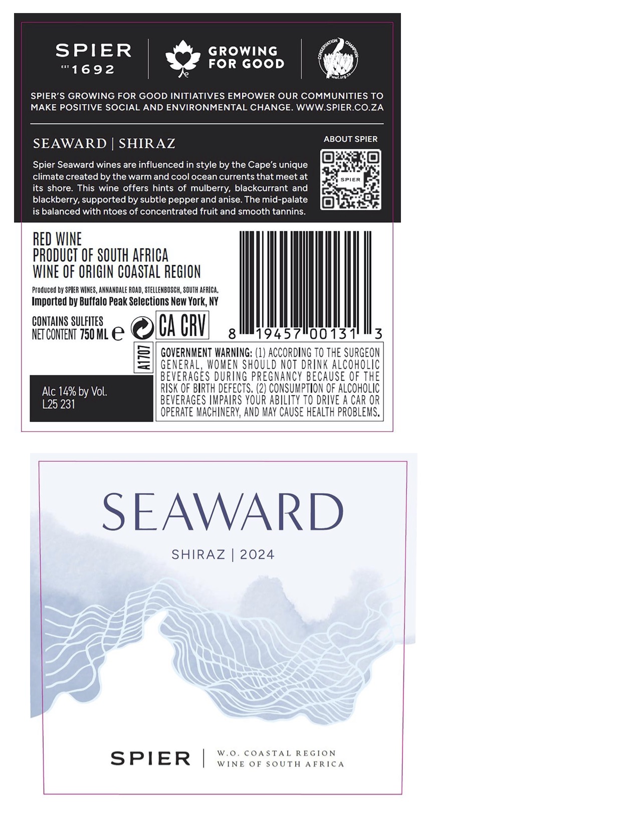 TABC label artwork for Spier Seaward Shiraz