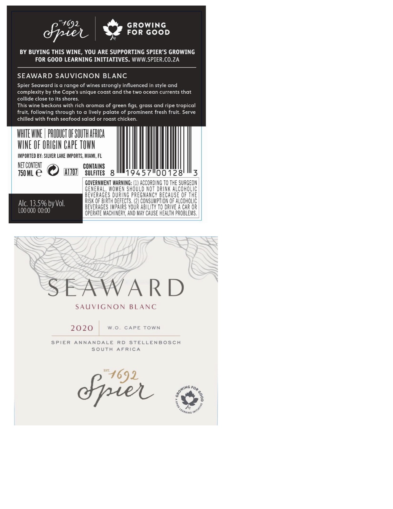 TABC label artwork for Spier Seaward Sauvignon Blanc