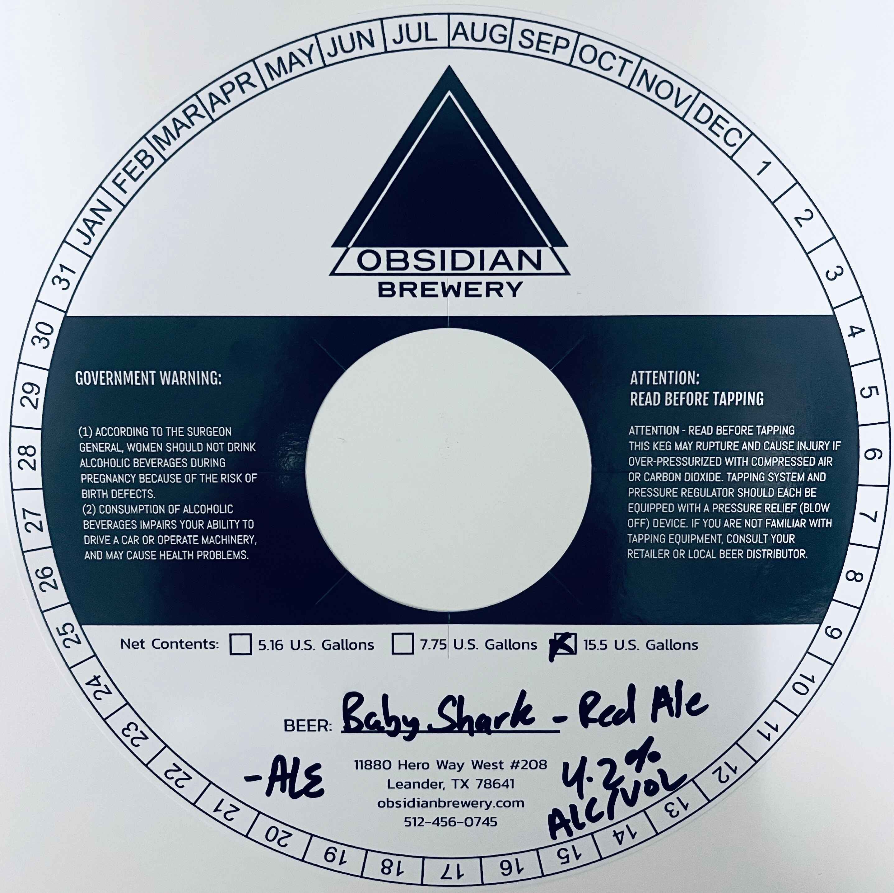 TABC label artwork for OBSIDIAN BREWERY BABY SHARK KEG