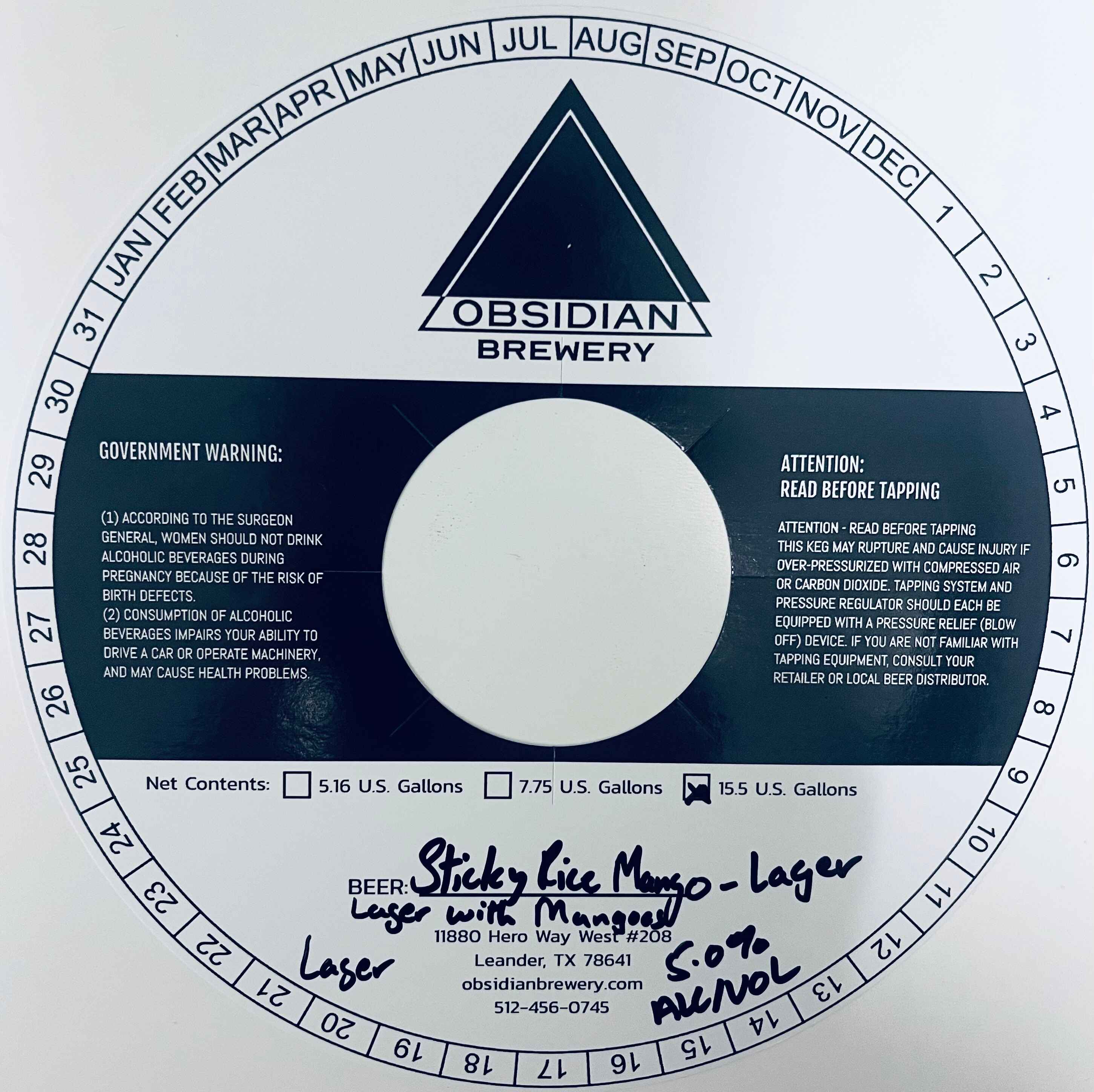 TABC label artwork for OBSIDIAN BREWERY STICKY RICE MANGO