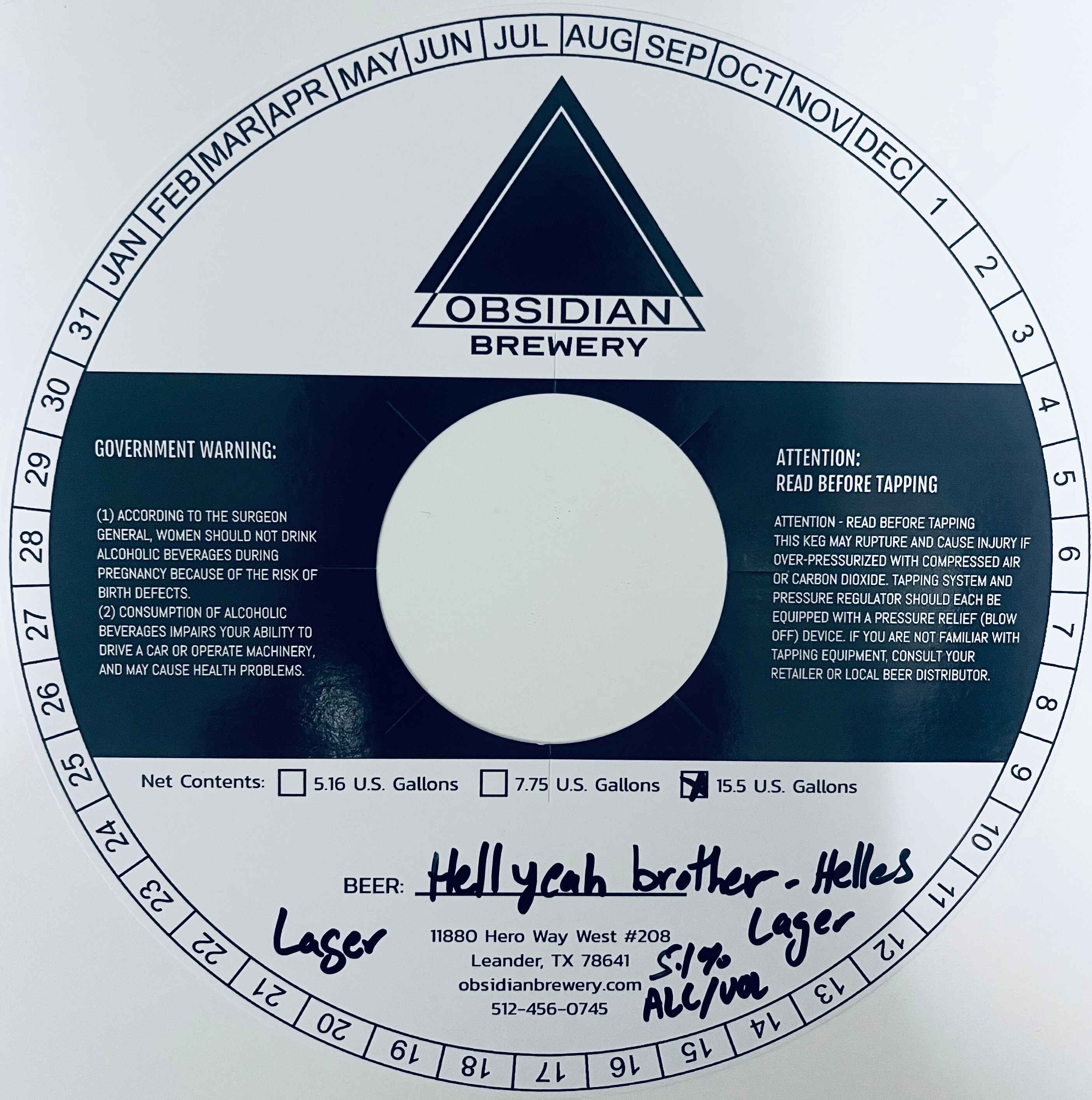 TABC label artwork for OBSIDIAN BREWERY HELL YEAH BROTHER KEG