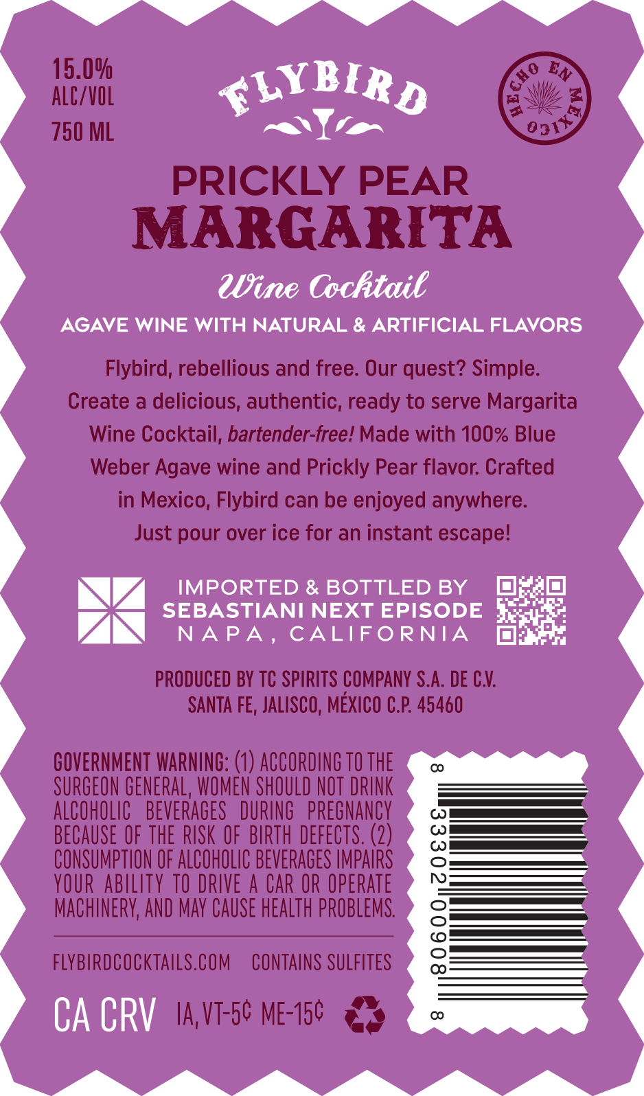 TABC label artwork for Flybird Prickly Pear Margarita
