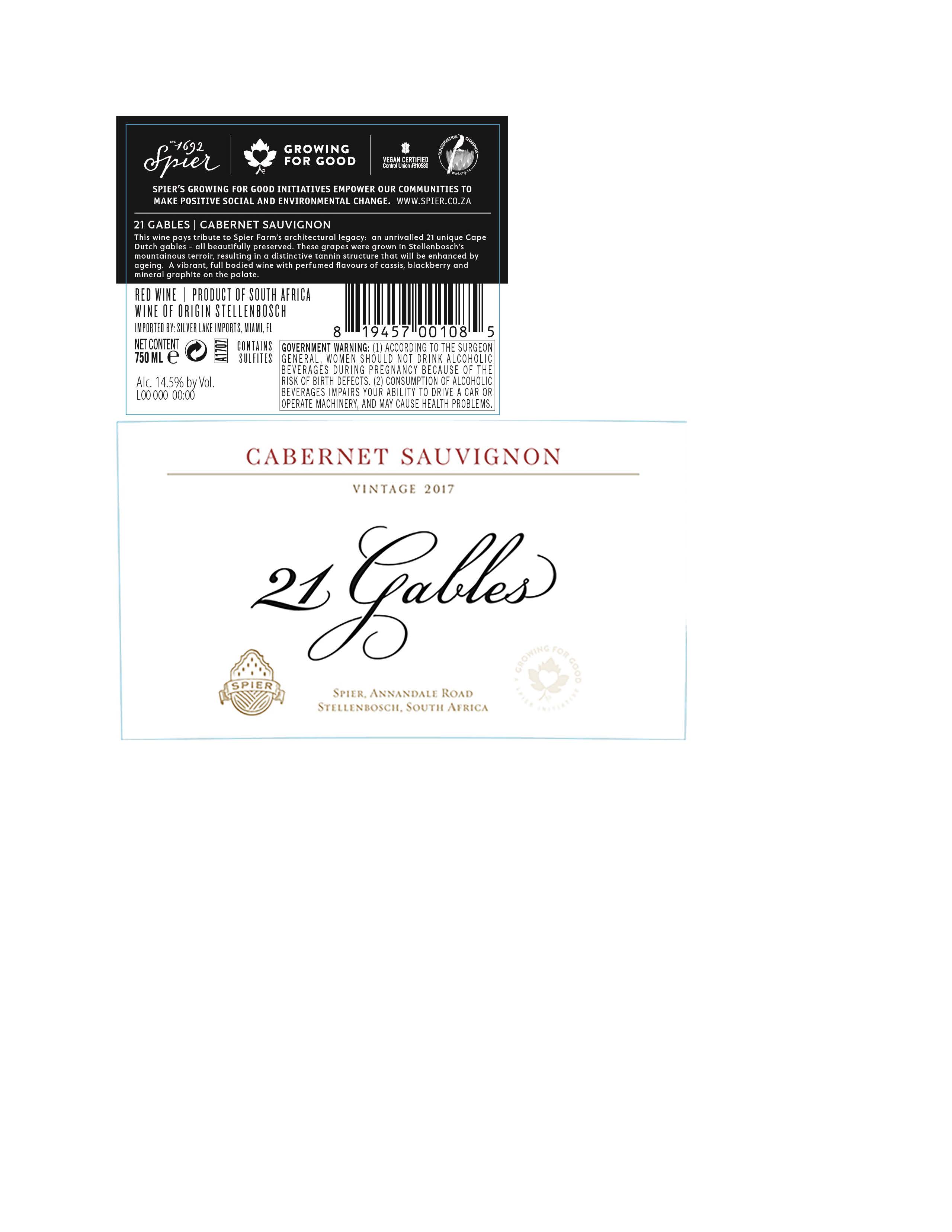 TABC label artwork for Spier 21 Gables Cabernet Sauvignon