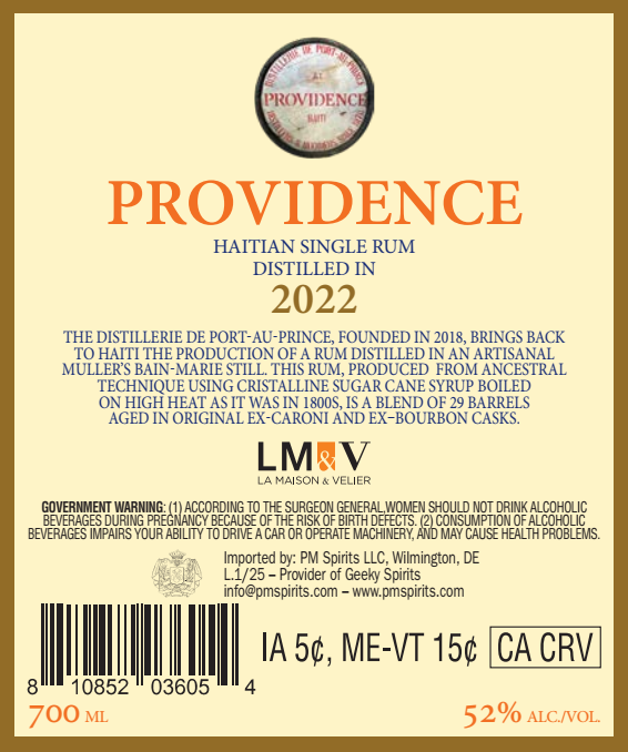 TABC label artwork for Providence Three Year 2022