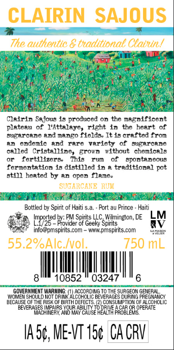 TABC label artwork for Spirit of Haiti Clarin Sajous