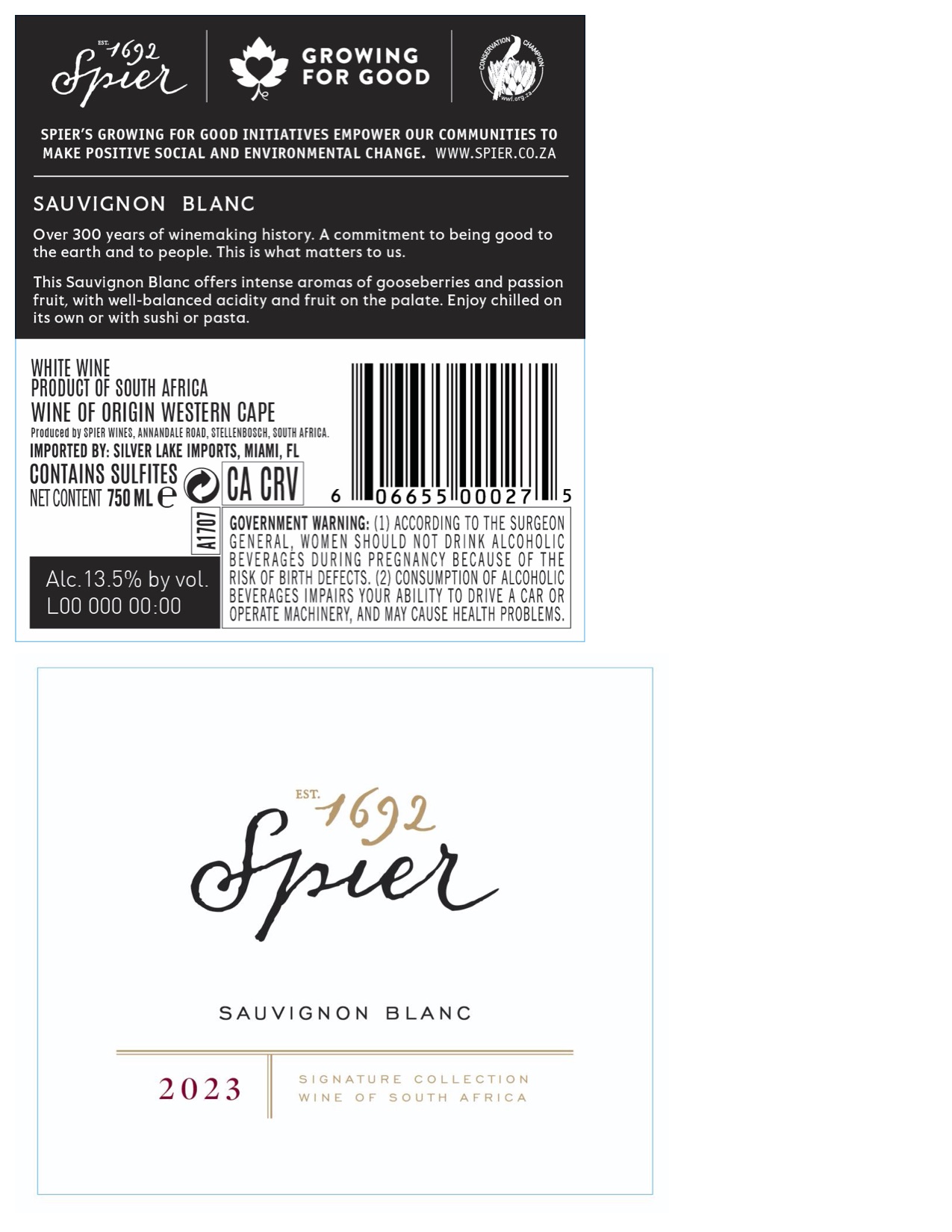 TABC label artwork for Spier Sauvignon Blanc