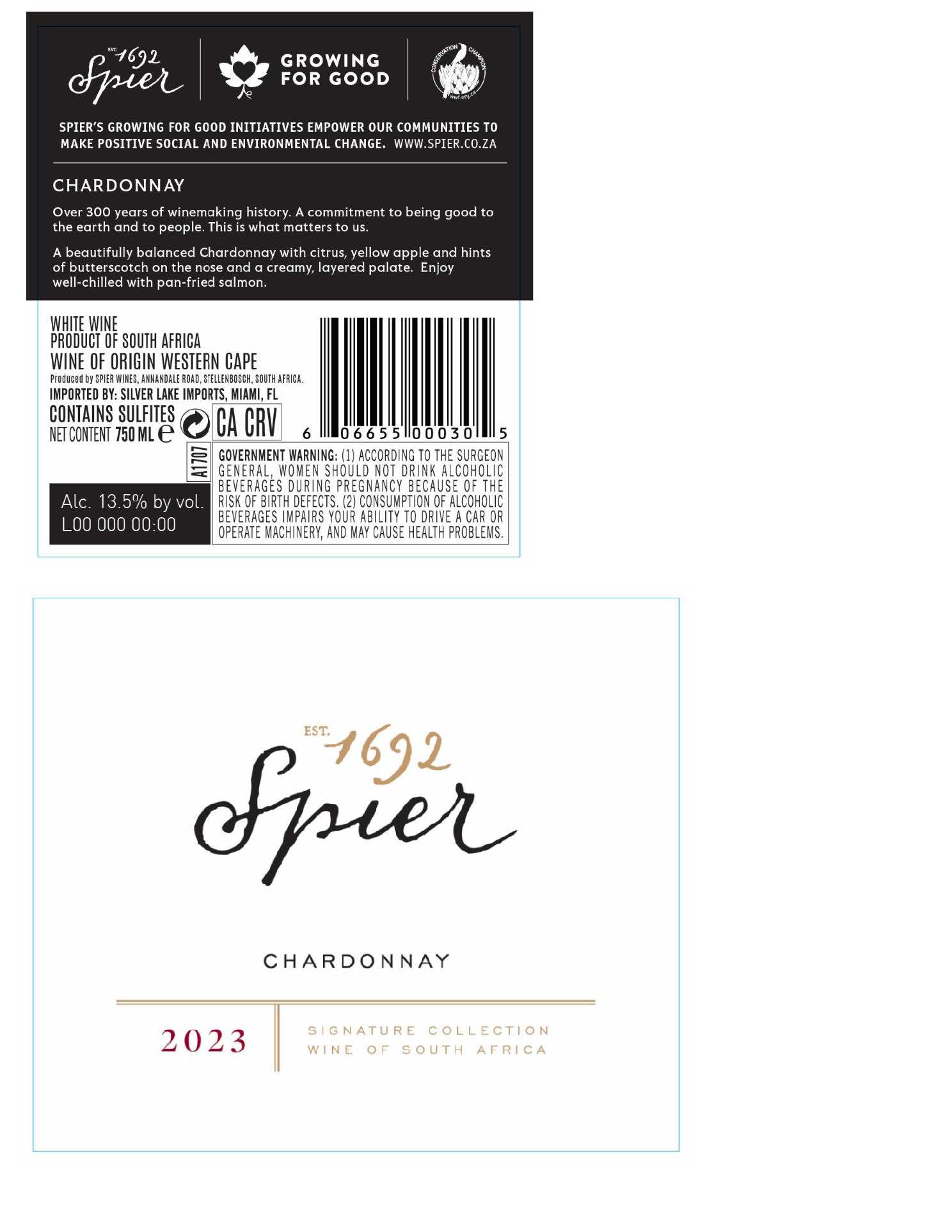 TABC label artwork for Spier Chardonnay