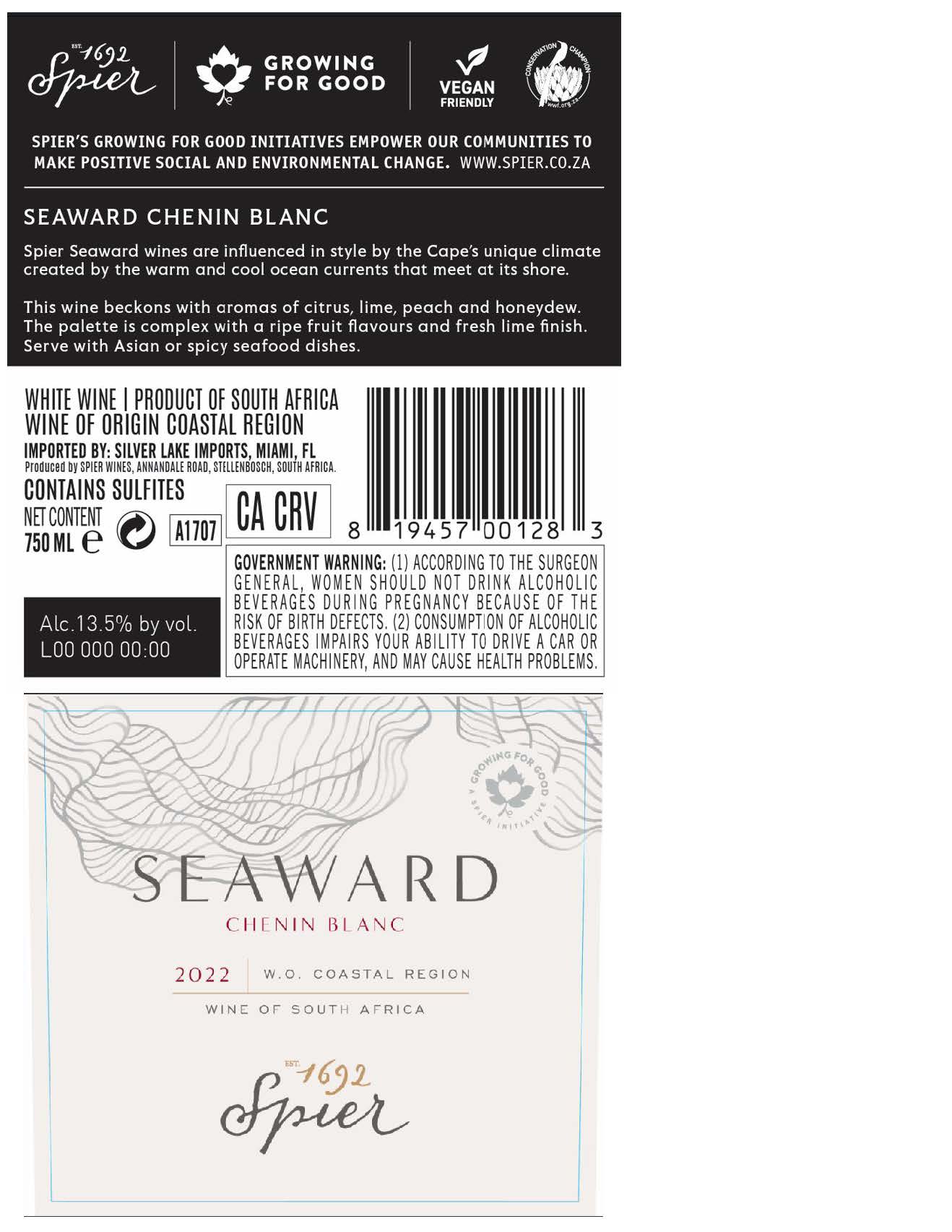 TABC label artwork for Spier Seaward Chenin Blanc