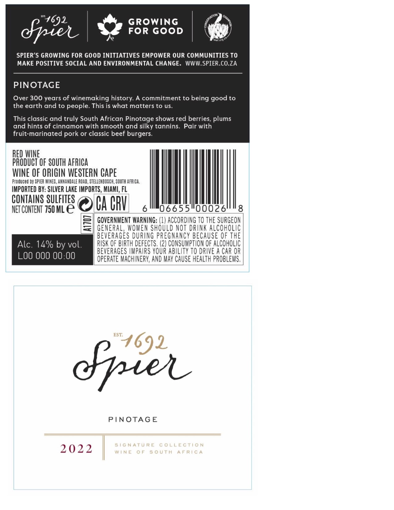 TABC label artwork for Spier Pinotage