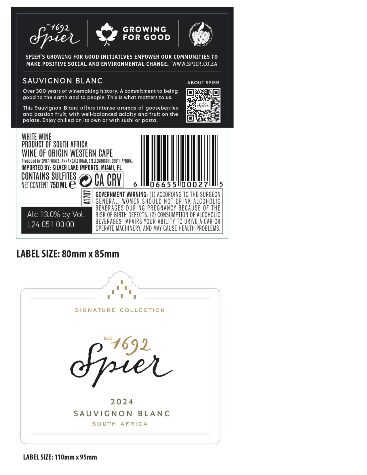 TABC label artwork for Spier Sauvignon Blanc
