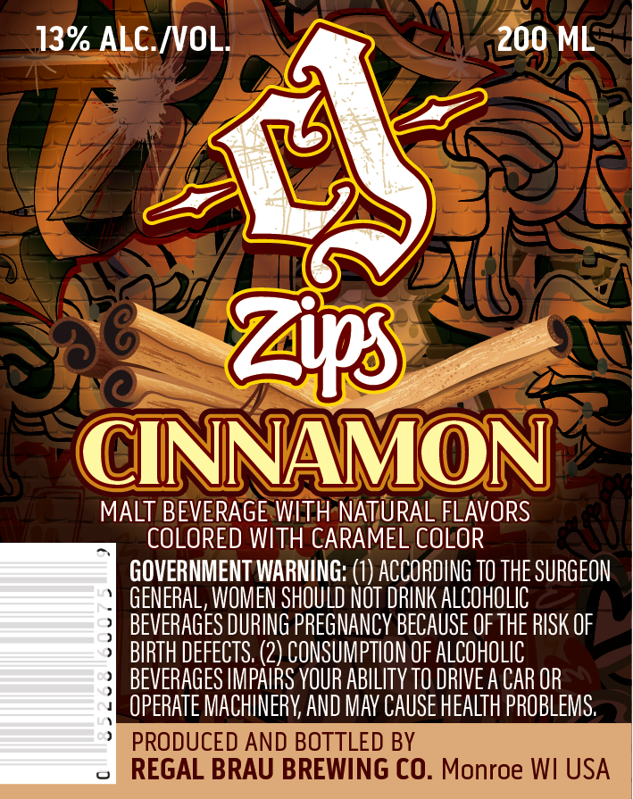 TABC label artwork for CJ Zips Cinnamon