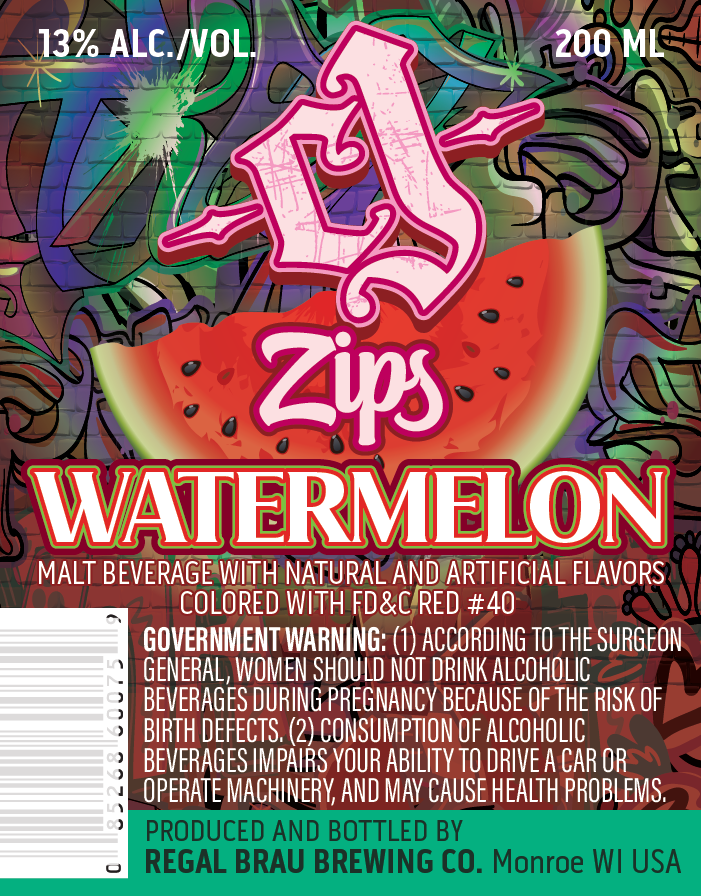 TABC label artwork for CJ Zips Watermelon