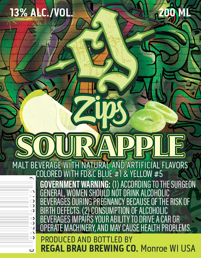 TABC label artwork for CJ Zips Sour Apple