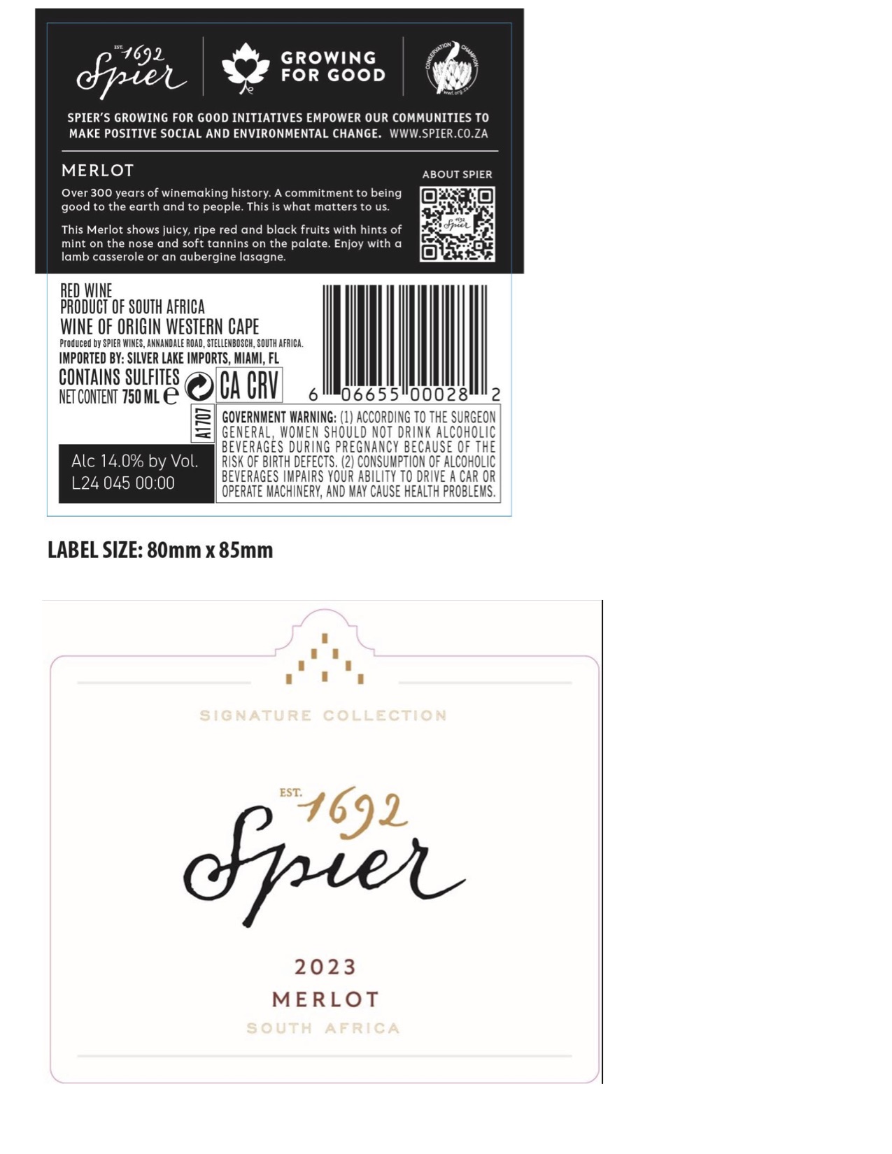 TABC label artwork for Spier Merlot