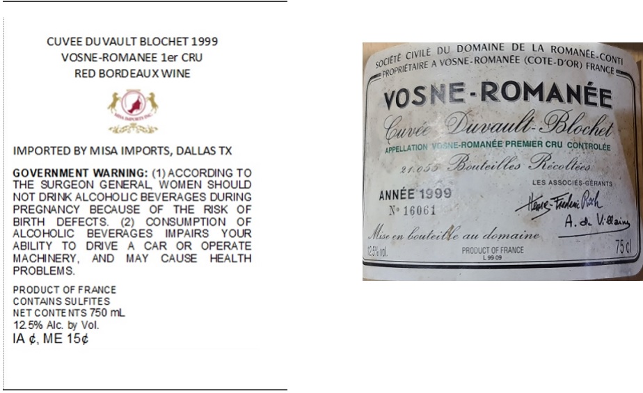 TABC label artwork for CUVEE DU VAULT BLOCHET VOSNE-ROMANEE 1ER CRU