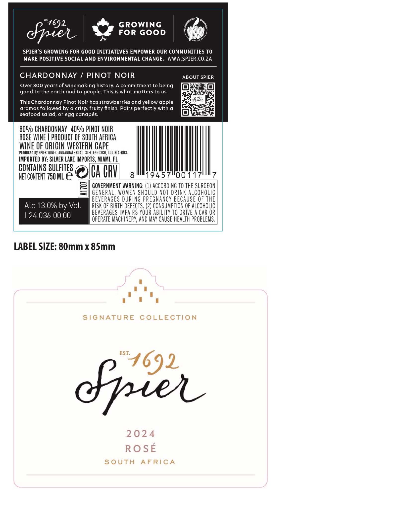 TABC label artwork for Spier Rose