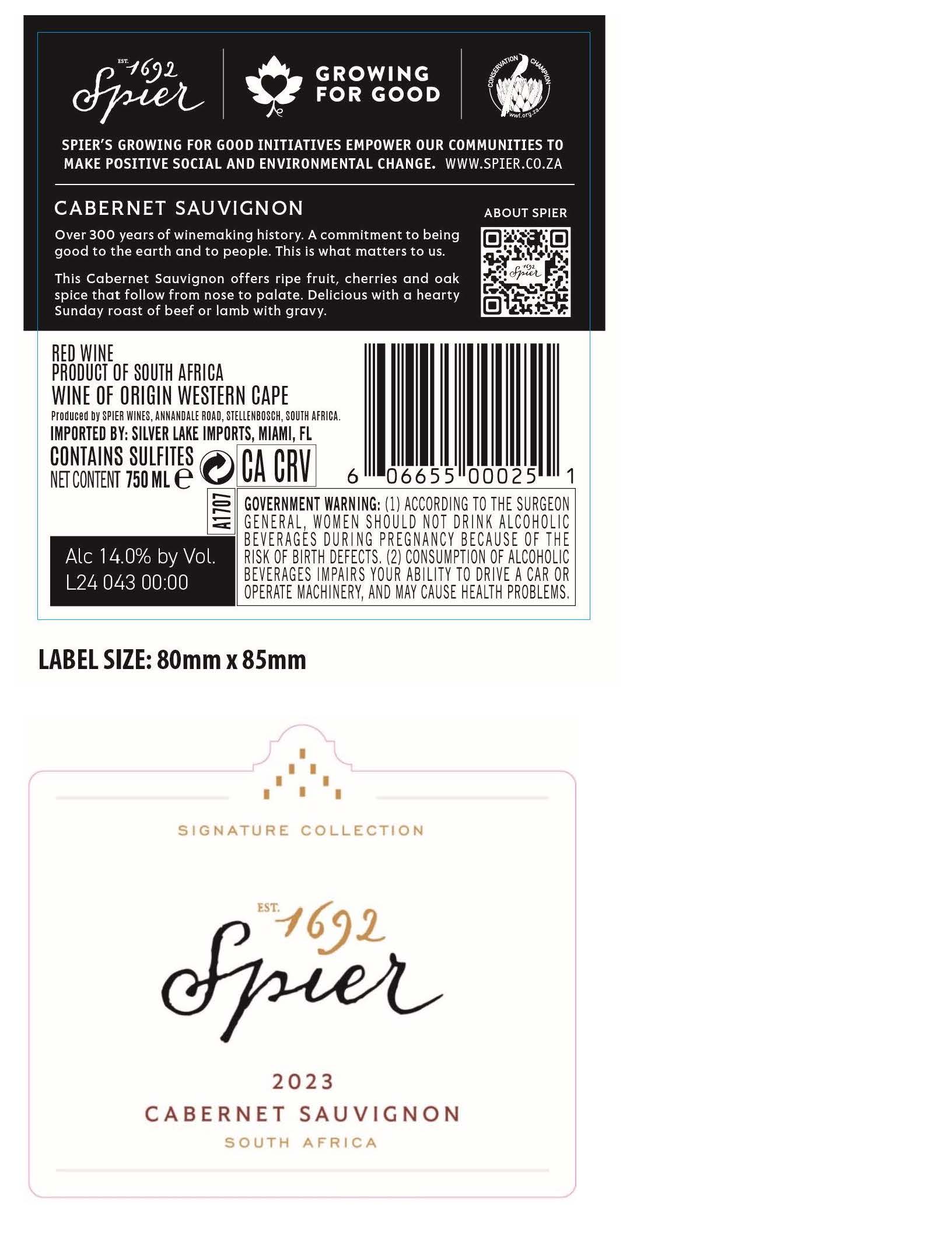 TABC label artwork for Spier Cabernet Sauvignon