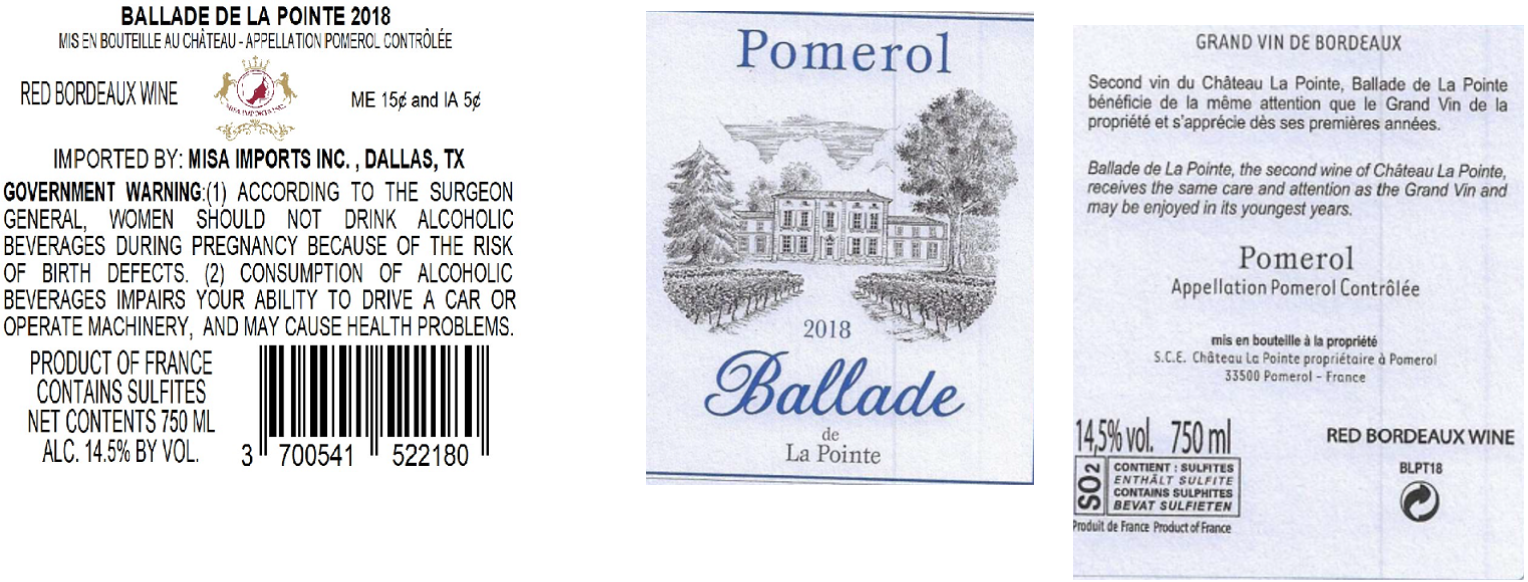 TABC label artwork for BALLADE DE LA POINTE POMEROL
