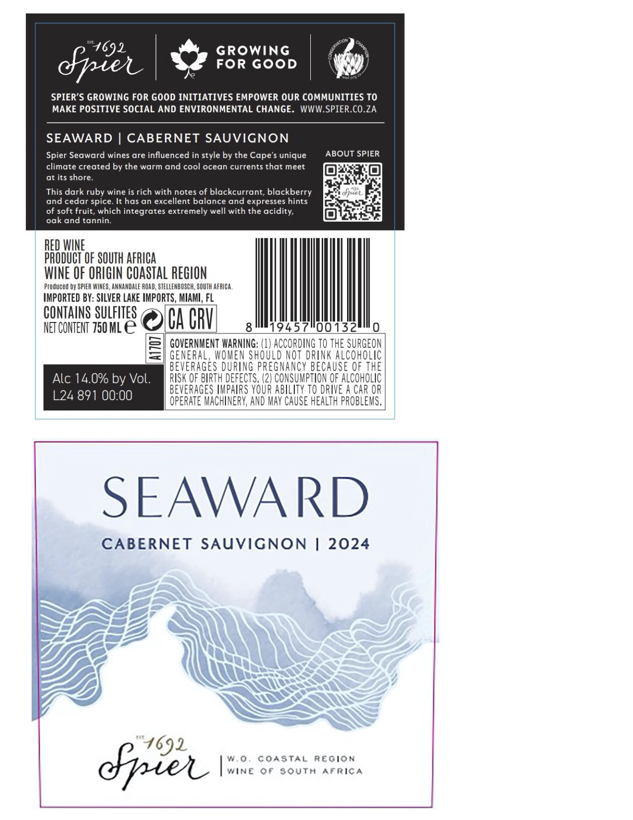 TABC label artwork for Spier Seaward Cabernet Sauvignon