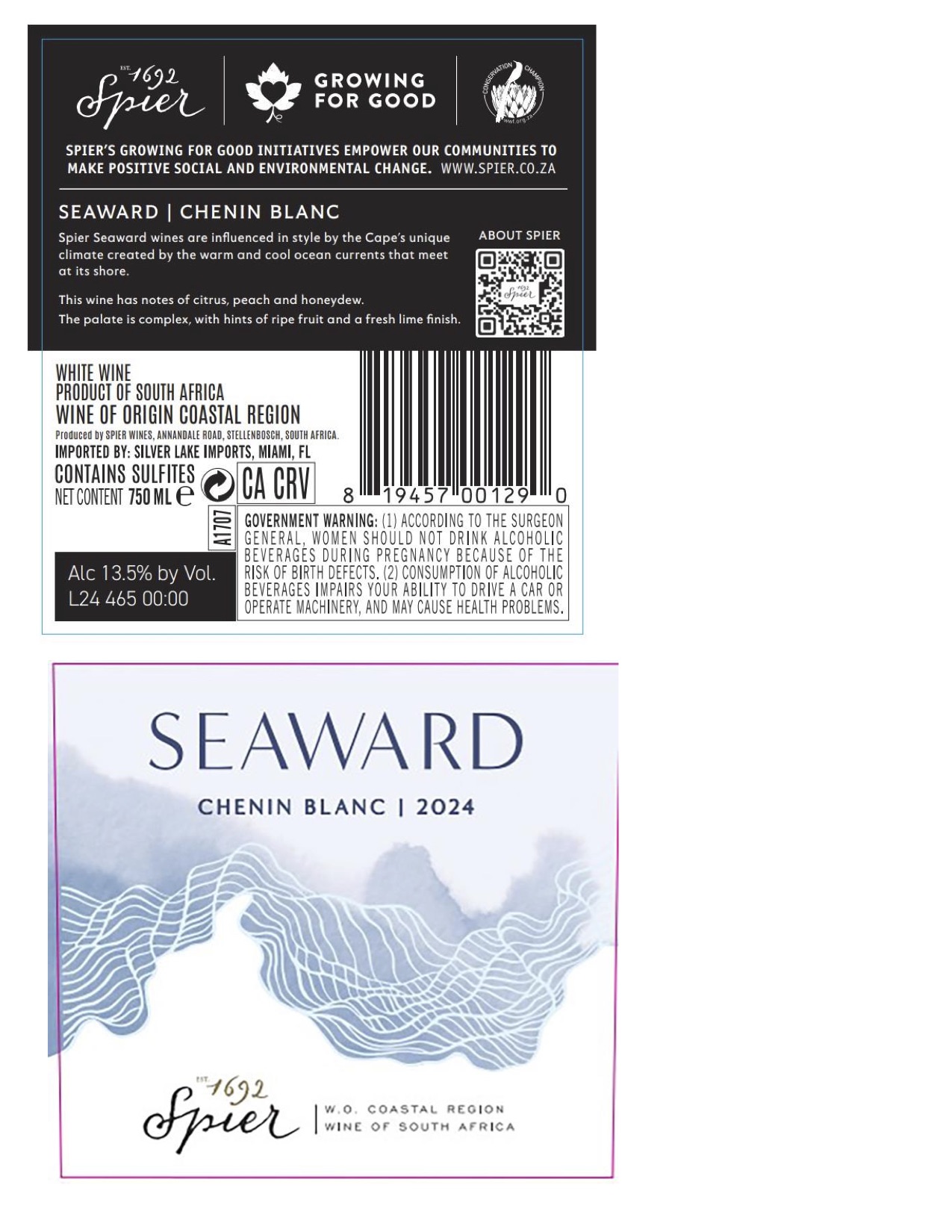 TABC label artwork for Spier Seaward Chenin Blanc