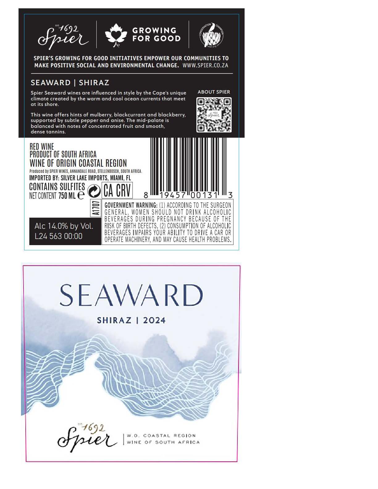 TABC label artwork for Spier Seaward Shiraz